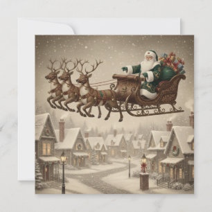 Vintage Santa Claus in his Reindeer Sleigh Holiday Card