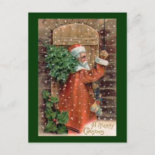 Vintage Santa Claus in Orange Robe - Christmas Holiday Postcard