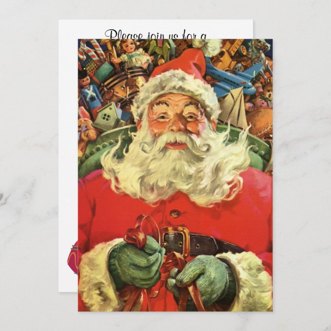 Vintage Santa Claus in Sleigh Christmas Party Invitation (Front/Back)