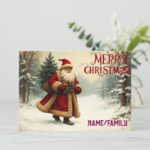 Vintage Santa Claus in Snowy Forest – Christmas