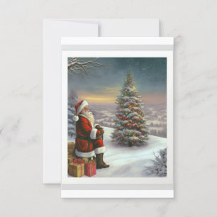 Vintage Santa Claus in snowy Landscape Xmas Card