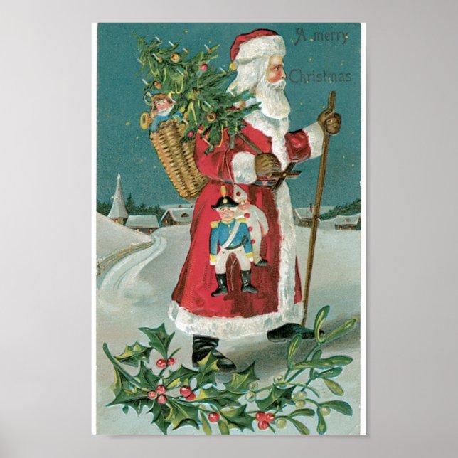 Vintage Santa Claus in the Snow Poster (Front)