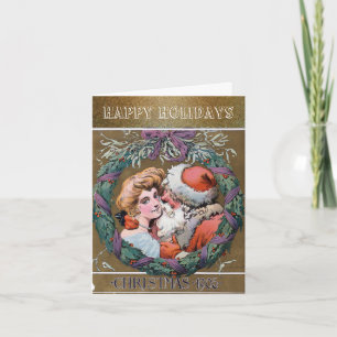 Vintage Santa Claus Kisses Christmas Holiday Card