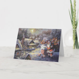 Vintage Santa Claus On The Roof Holiday Card