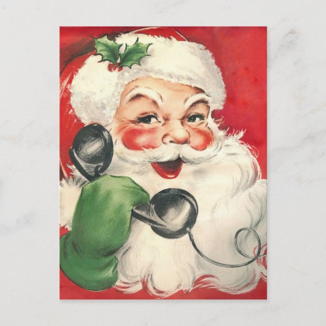 Vintage Santa Claus On The Telephone Holiday Postcard (Front)
