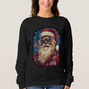 Vintage Santa Claus Patriotic USA Flag for Christm Sweatshirt