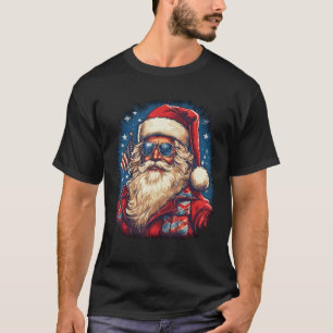 Vintage Santa Claus Patriotic USA Flag for Christm T-Shirt