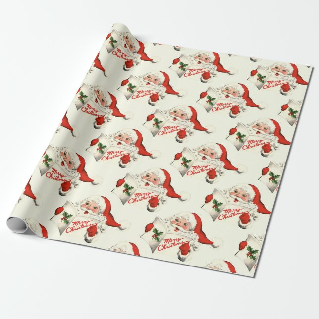 Vintage Santa Claus Pattern Merry Christmas Wrapping Paper (Unrolled)