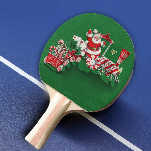 Vintage Santa Claus Peppermint Candy Train Ping Pong Paddle