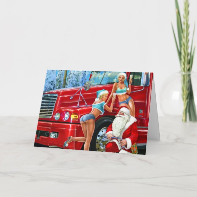 Vintage Santa Claus & Pin-Ups Christmas Holiday Card (Front)