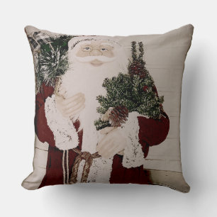 Vintage Santa Claus Portrait Christmas Holiday Cushion