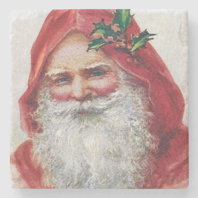 Vintage Santa Claus Portrait Christmas Stone Coaster (Front)