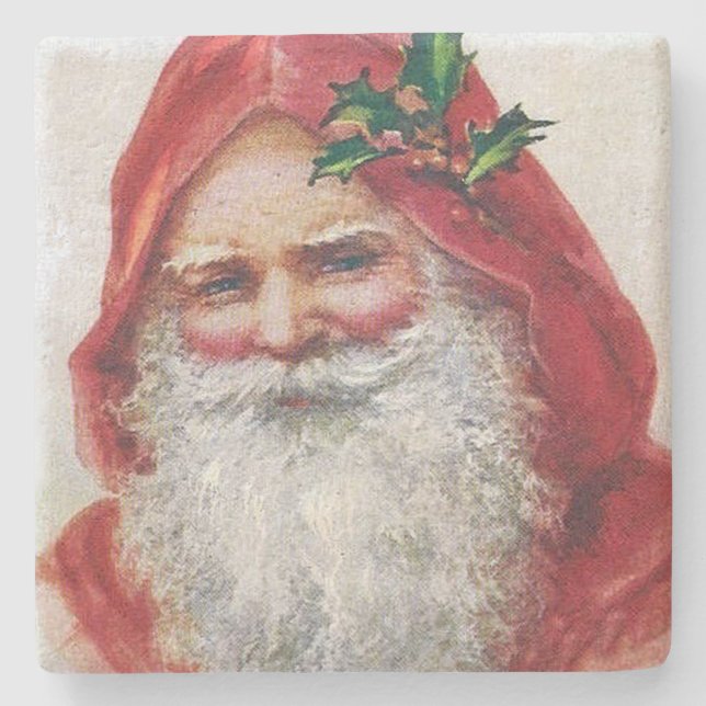 Vintage Santa Claus Portrait Christmas Stone Coaster (Front)