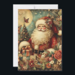 Vintage Santa Claus Presents Moon Merry Christmas Holiday Card<br><div class="desc">Elegant vintage Christmas greeting card with a painting of Santa Claus and piles of presents in front of a bright Christmas Eve moon. Personalised on the back with your message and name. Contact me for assistance with your customisation or to request additional matching or coordinating Zazzle products.</div>