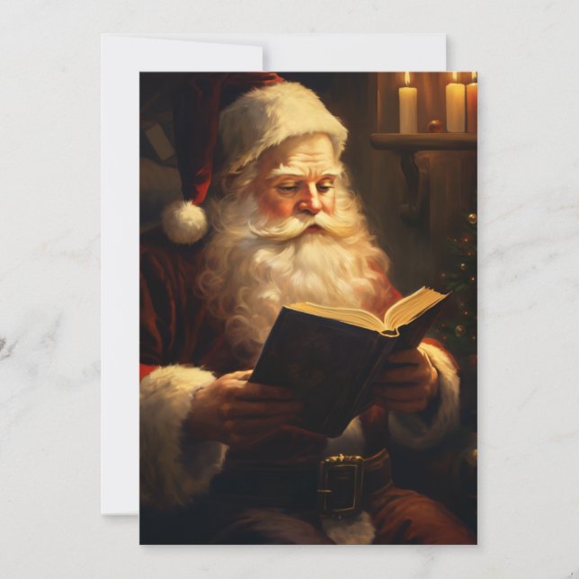 Vintage Santa Claus Reading Holiday Card (Front)