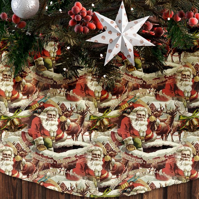 Vintage Santa Claus Red Christmas Tree Skirt (Vintage Santa Claus Christmas tree skirt. Christmas tree base cover)