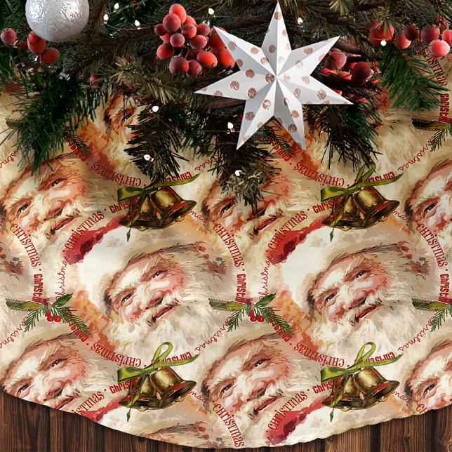 Vintage Santa Claus Red Christmas Tree Skirt (Vintage Santa Claus Christmas tree skirt. Christmas tree base cover)