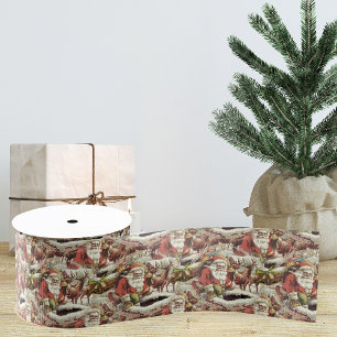 Vintage Santa Claus Red Christmas Tree Skirt Grosgrain Ribbon