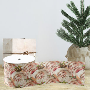 Vintage Santa Claus Red Christmas Tree Skirt Grosgrain Ribbon