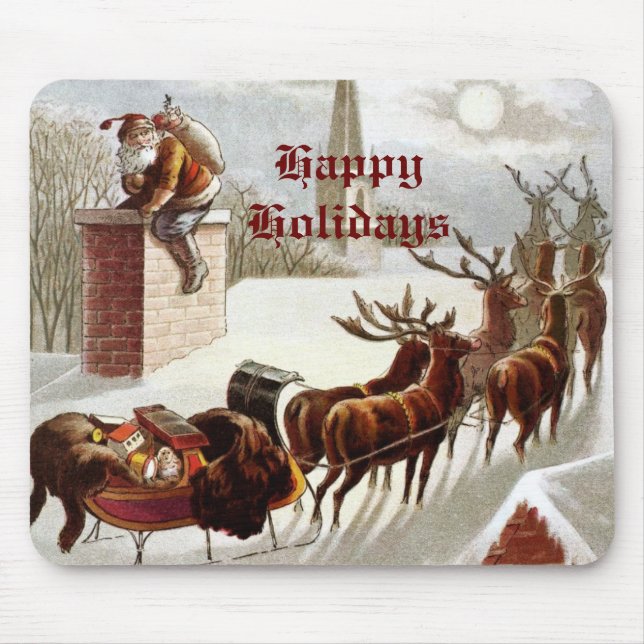 Vintage Santa Claus Reindeer Sleigh mousepad (Front)