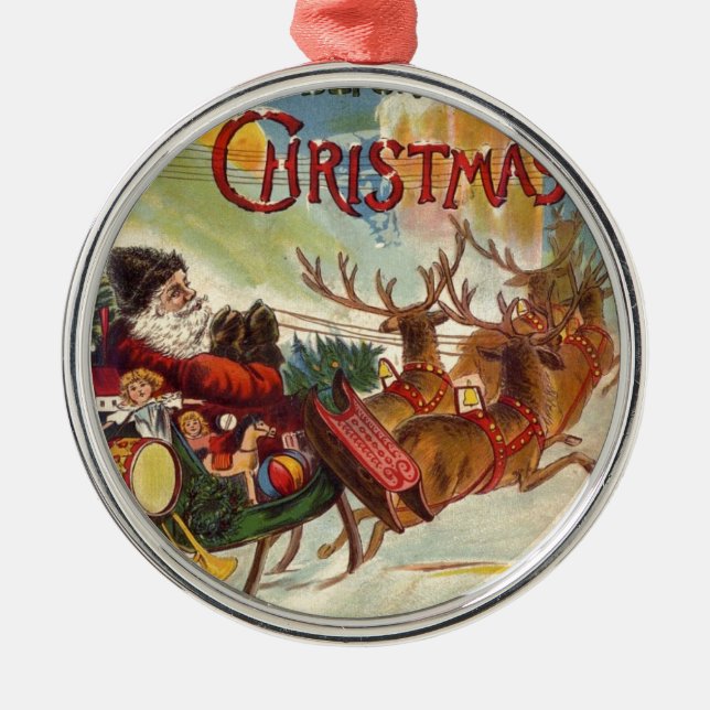Vintage Santa Claus Reindeer Sleigh ornaments (Front)