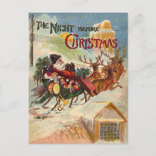 Vintage Santa Claus Reindeer Sleigh postcards (Front)