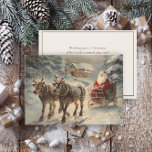Vintage Santa Claus Reindeer Sleigh Snow Holiday Card<br><div class="desc">Elegant vintage Christmas greeting card with a painting of Santa Claus riding through the snow in his sleigh behind two reindeer. Personalised on the back with your message and name. Contact me for assistance with your customisation or to request additional matching or coordinating Zazzle products.</div>