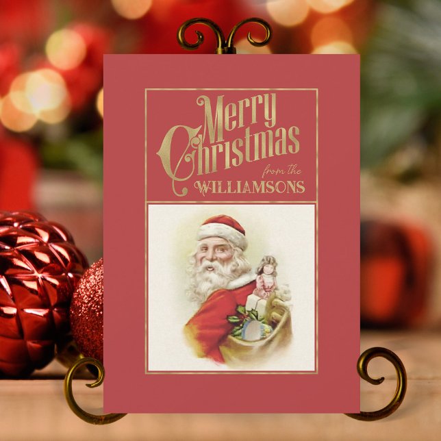 Vintage Santa Claus Retro Christmas Card (personalized Christmas card, retro xmas card with vintage Santa Claus)