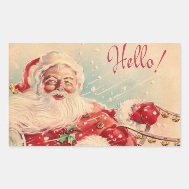 Vintage Santa Claus Riding Sleigh Rectangular Sticker (Front)
