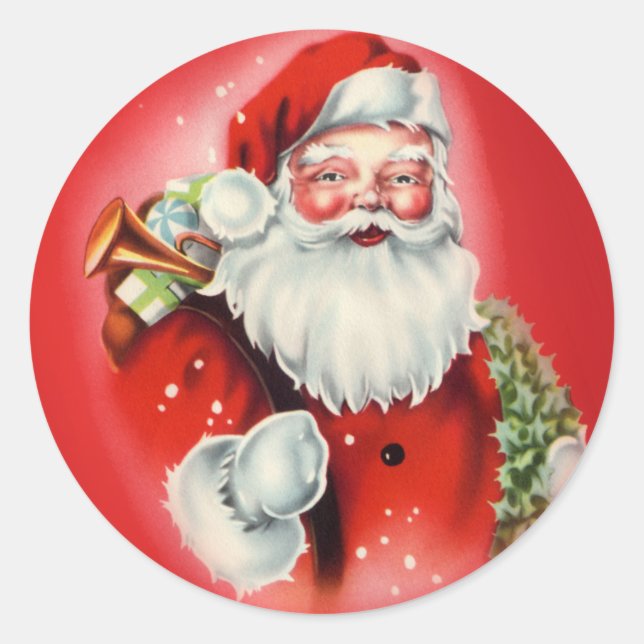 Vintage Santa Claus Round Sticker (Front)