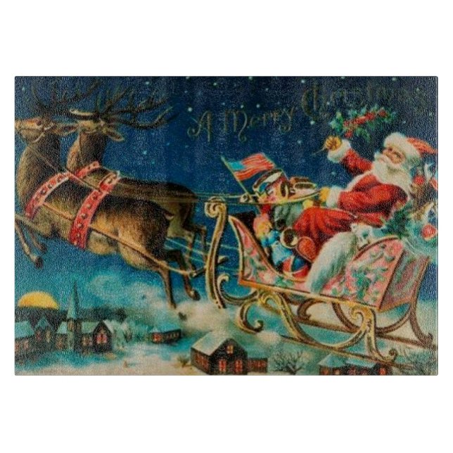 Vintage Santa Claus Sleigh Christmas Holiday Cutting Board (Front)