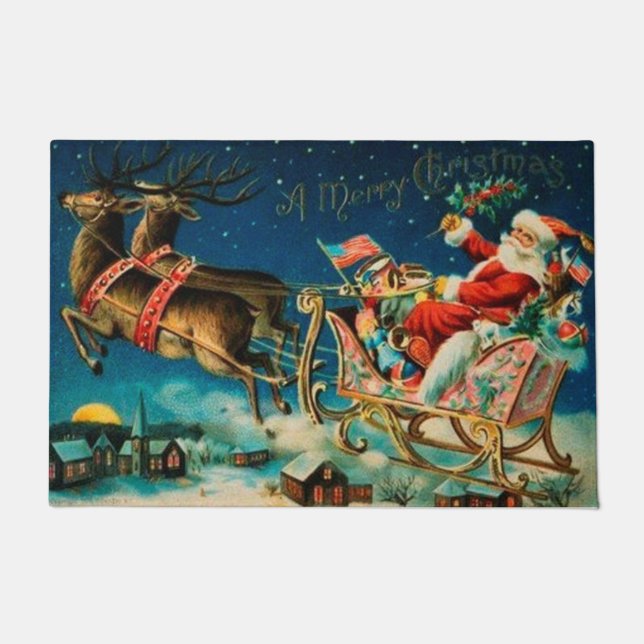 Vintage Santa Claus Sleigh Christmas Holiday Doormat (Front)