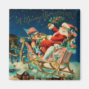 Vintage Santa Claus Sleigh Christmas Holiday Magnet