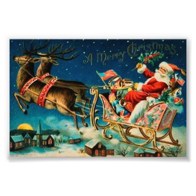 Vintage Santa Claus Sleigh Christmas Holiday Photo Print (Front)