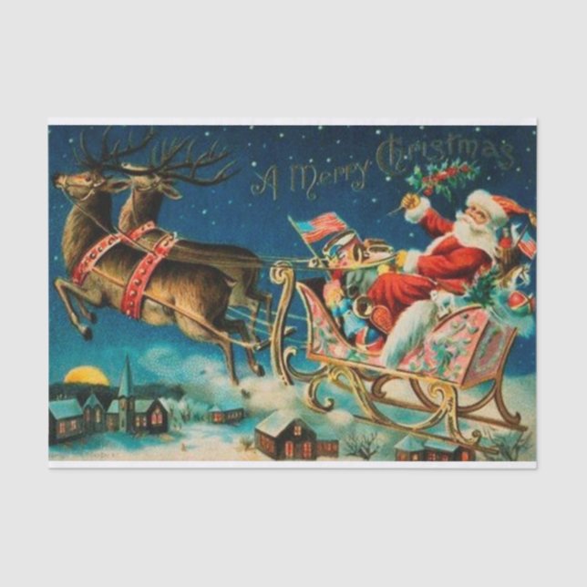 Vintage Santa Claus Sleigh Christmas Holiday Tissue Paper (Front)