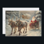 Vintage Santa Claus Sleigh Snow Merry Christmas  Holiday Card<br><div class="desc">Elegant vintage Christmas greeting card with a painting of Santa Claus riding through the snow in his sleigh behind two reindeer. Text says, "Merry Christmas". Personalise with the current year. Personalised on the back with your message and name. Contact me for assistance with your customisation or to request additional matching...</div>