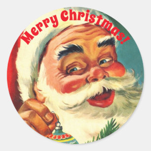 Vintage Santa Claus Smiling with Ornament Classic Round Sticker