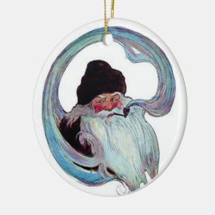 Vintage Santa Claus Smoking a Pipe Ceramic Tree Decoration