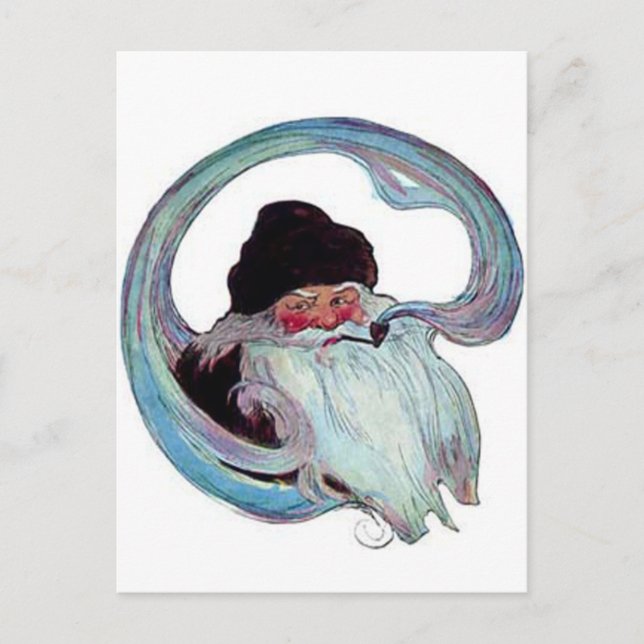 Vintage Santa Claus Smoking a Pipe Holiday Postcard (Front)