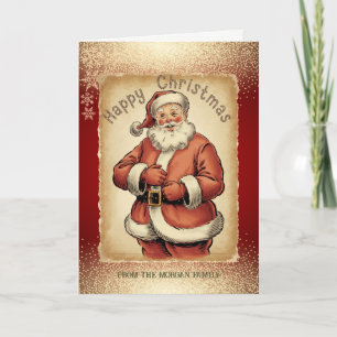 Vintage Santa Claus Snowflakes Red Holiday Card