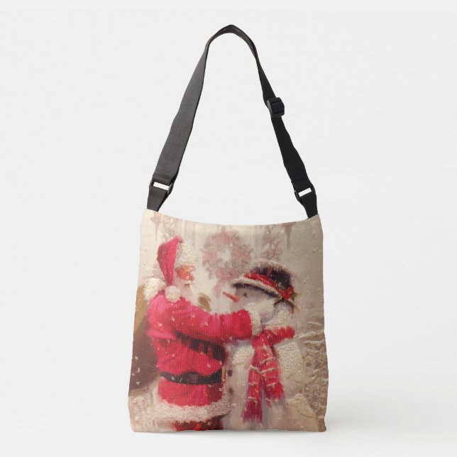 Vintage Santa Claus Snowman Christmas Crossbody Bag (Front)