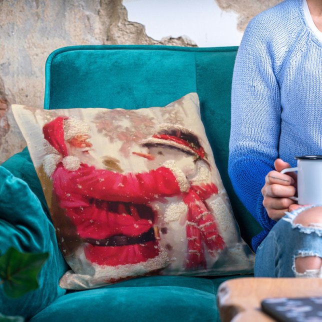 Vintage Santa Claus Snowman Christmas Cushion (Creator Uploaded)