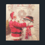 Vintage Santa Claus Snowman Christmas Festive Notepad<br><div class="desc">Vintage Santa Claus Snowman Christmas Festive Notepads features a jovial Santa Claus and snowman in the snow.  Created by Evco Holidays www.zazzle.com/store/evcoholidays</div>