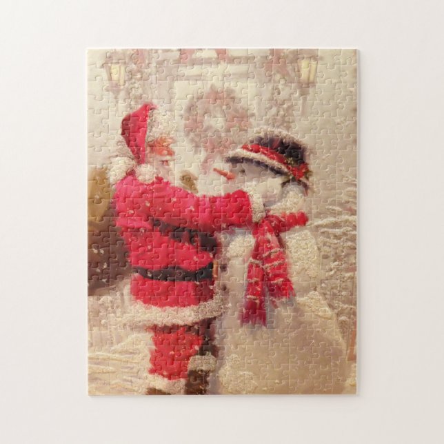 Vintage Santa Claus Snowman Christmas | Holidays Jigsaw Puzzle (Vertical)