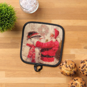 Vintage Santa Claus Snowman Christmas Pot Holder