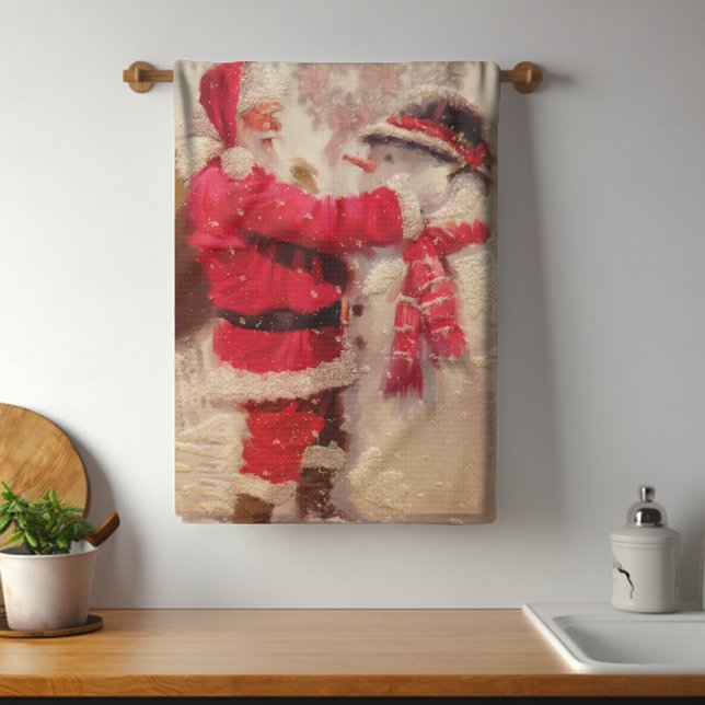 Vintage Santa Claus Snowman Christmas Tea Towel (Creator Uploaded)
