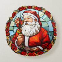 Vintage Santa Claus Stained Glass Roses Christmas