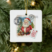 Vintage Santa Claus Stamp Ceramic Ornament