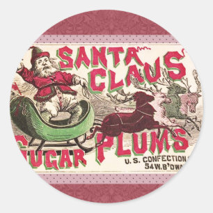 Vintage Santa Claus Sugar Plums Ad Antique Candy Classic Round Sticker