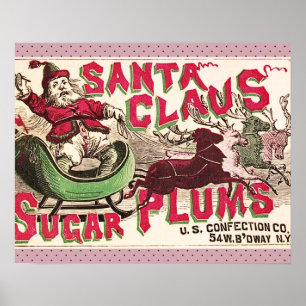 Vintage Santa Claus Sugar Plums Ad Antique Candy Poster